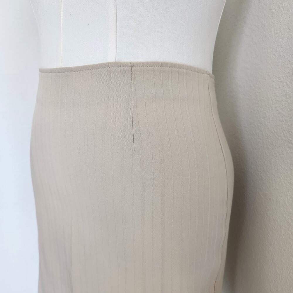 Vintage Y2K Cream Tan Pinstripe High Waisted Mini Pencil Skirt Back Zip 10 - Picture 2 of 8